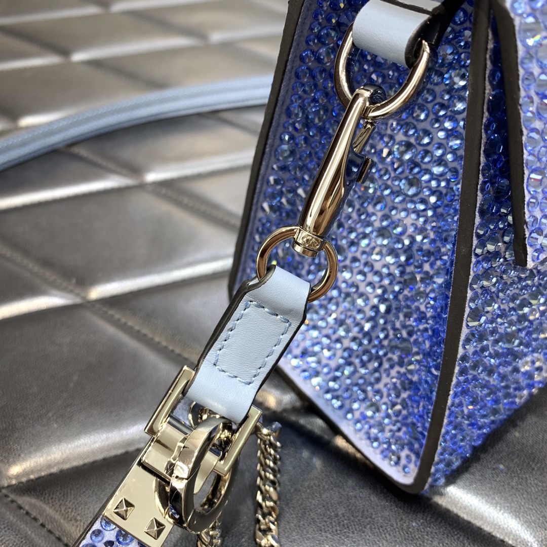 Valentino Garavani Vsling Mini Handbag Entirely Covered in Blue Rhinestones 